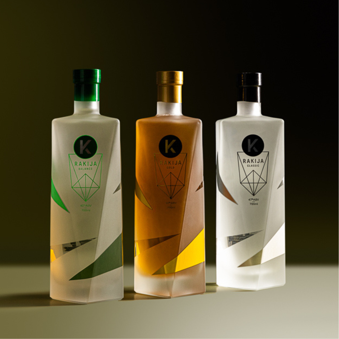 Three interesting liquor bottles of Australian made Rakija: Kabina Balance Rakija 40%ABV, Kabina Rakija Gold 40%ABV and Kabina Classic Rakija 47% ABV.