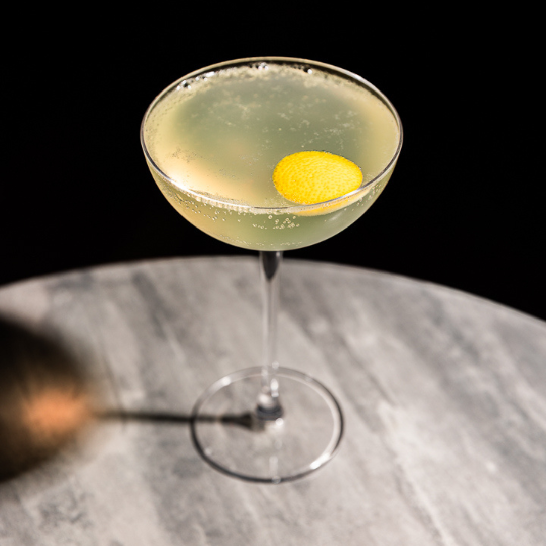 The Mediterranean 75 cocktail is a spin on the French 75 using rakija
